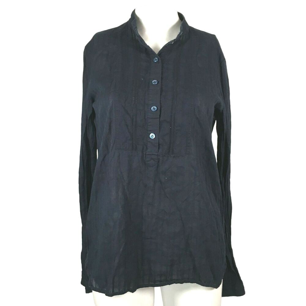 J. Crew Shirt Womens Sz XS Navy Blue Cotton Popover Long Sleeve Top